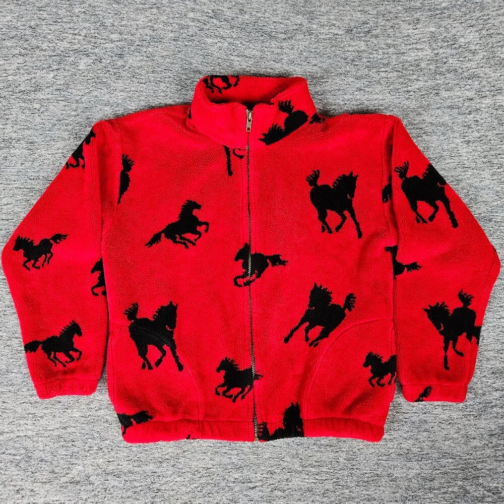 Vintage RARE Outback Trading Company Red Kids Youth Large Fleece Horses Full Zip